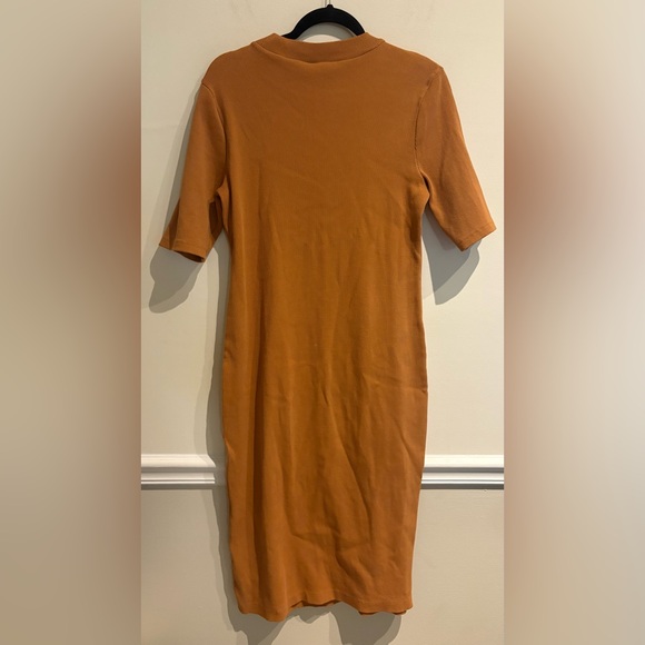 Anthropologie Daily Practice Ribbed Midi Dress Size Medium Mustard Golden Yellow - Picture 3 of 6